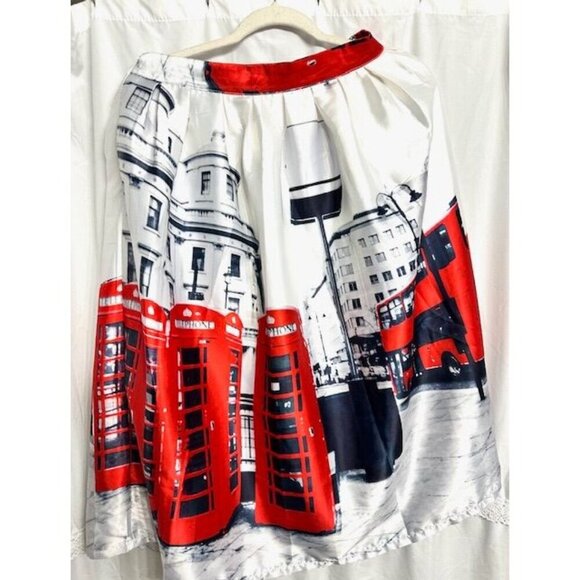 Face & Face Women Nostalgic Y2K NY Travel Telephone Booths Silky Pleaded Skirt L - Picture 3 of 8